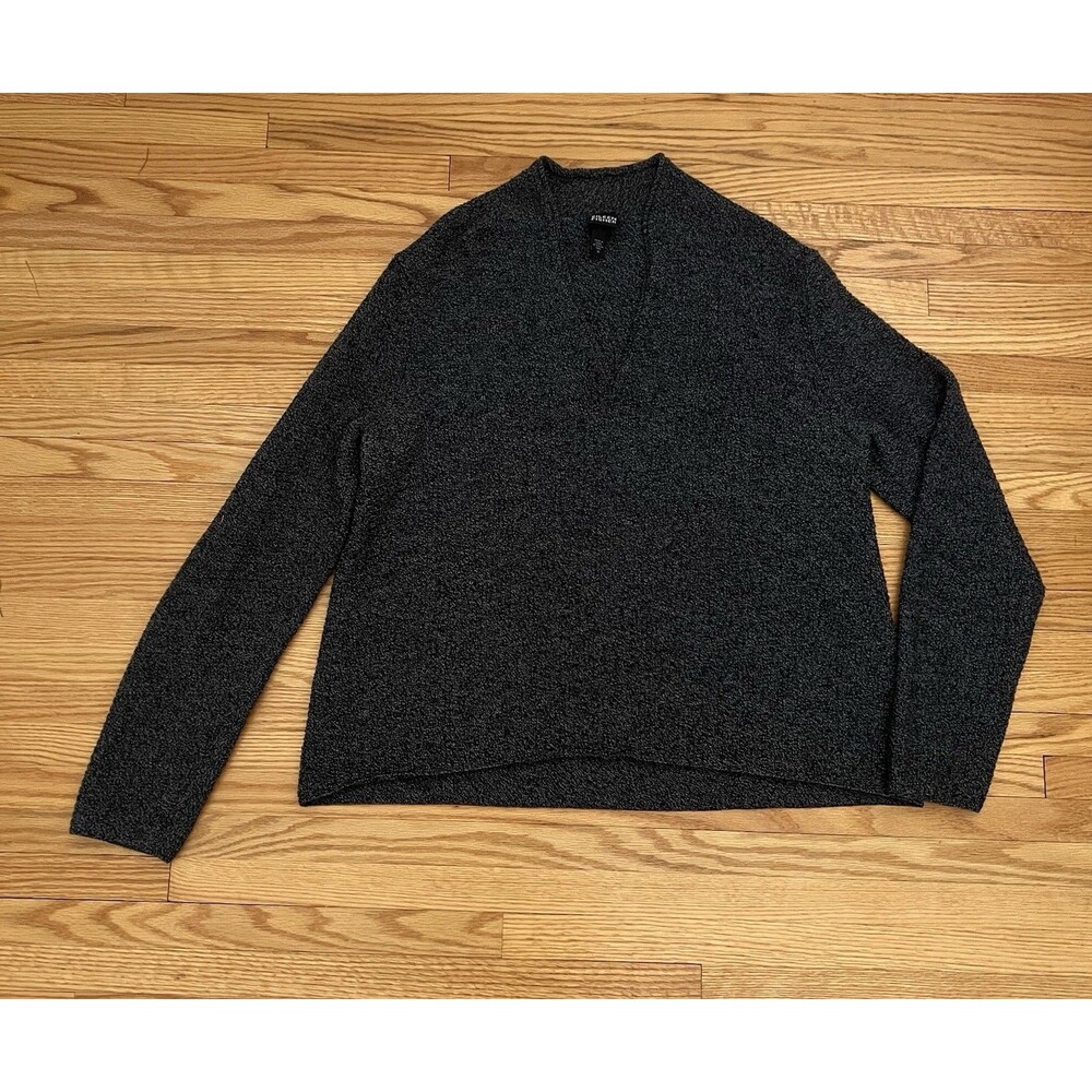 Eileen Fisher 100% Merino Wool Italian Yarn Sweater Size M Heathered Black Gray